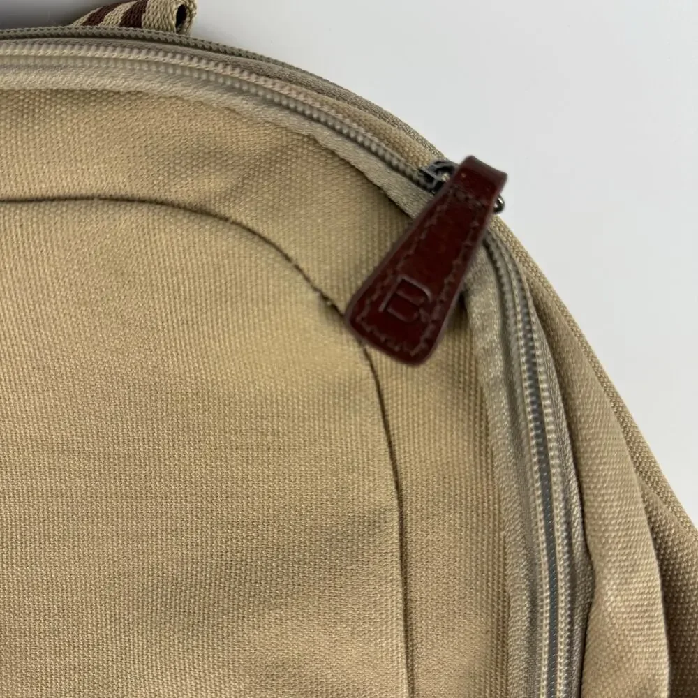 Baekgaard Teddy Zipper Backpack Beige Canvas Italian Leather Accents Laptop Bag